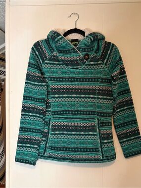 Koppen Teal Patterned Hooded Pullover Sweater